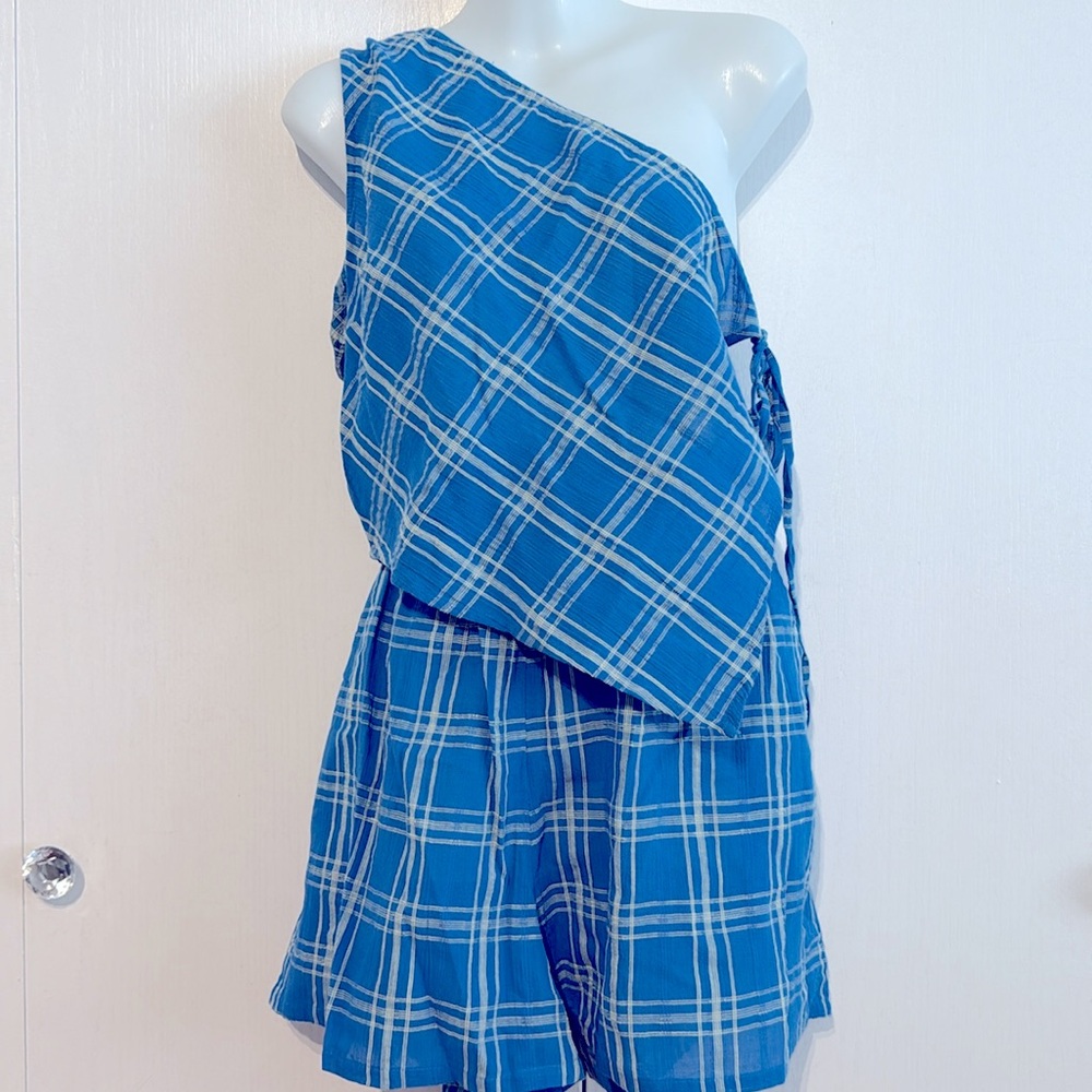 Free People So Sublim Set Short w/Pockets Asymmetric Top Plaid Summer Beach L - Picture 6 of 15